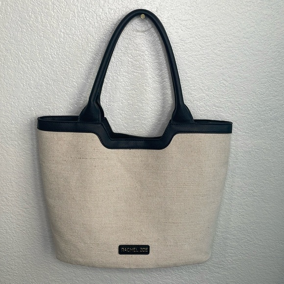 RACHEL ZOE Capri Canvas Tote | Cream & Black - Picture 1 of 9